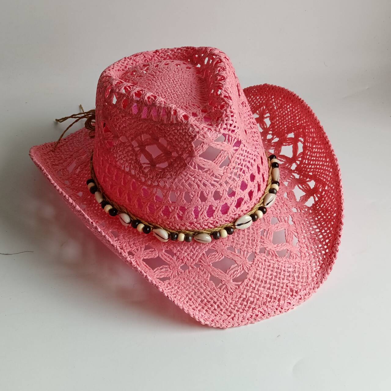 Cowboy Hat Straw - Chapéu de palha rosa estilo cowboy,